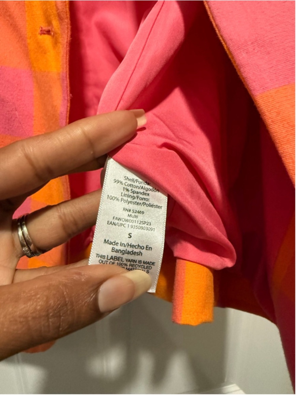 Women's FREE ASSEMBLY Orange Pink Plaid Blazer S - Picture 6 of 7